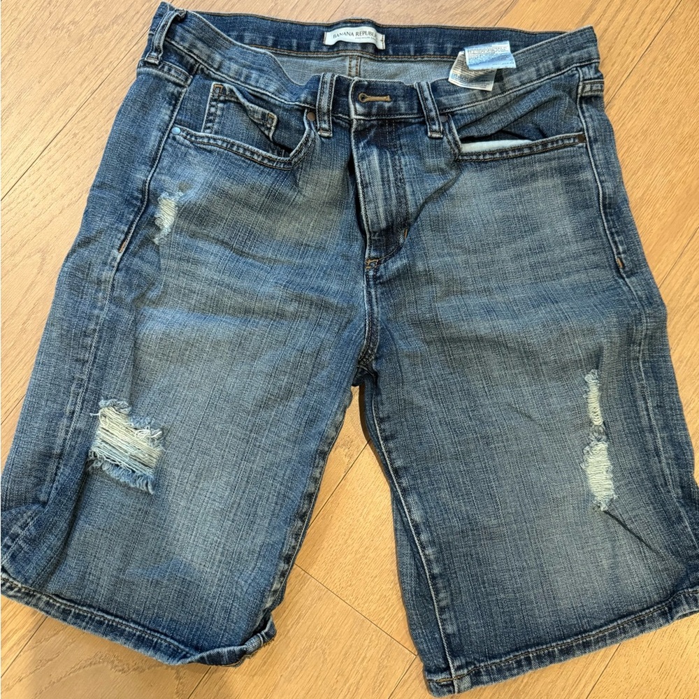 Banana Republic Blue Jean Shorts Distressed Casual Style